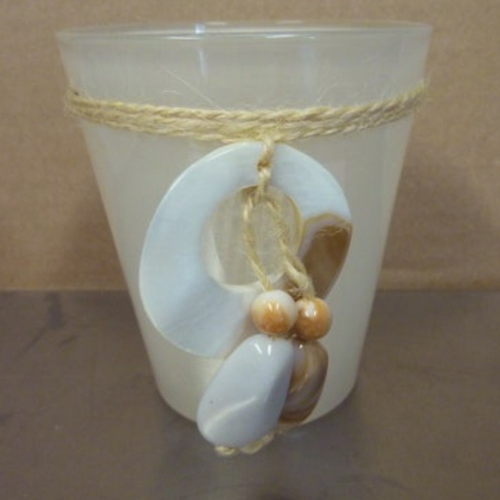 2 Beachcomber Sea Shell Glass Candle Holders, Ivory, twine, shells, beach New